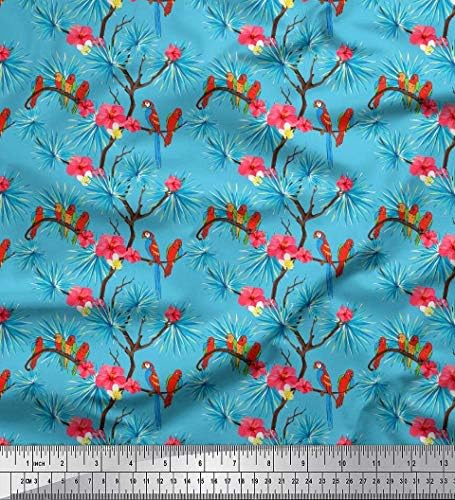 Плат от futon трикотаж Soimoi с листа, цветове и принтом папагал Ара Ширина 58 см