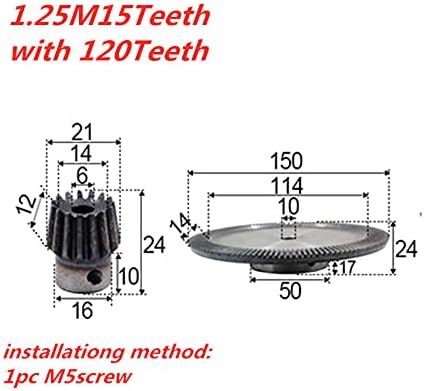 ZHENGGUIFANG ZGF-BR 8:1 Конуса обратно с модул 1,25, 15 зъбите с вътрешен отвор на 120 зъбите 6-10 мм, стоманени зъбни
