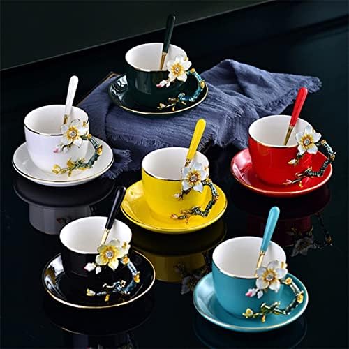 Следобеден Чай, Кафе, Чаша, Чашата за Кафе Керамична Ръчно Эмалевая Рисувани 3D Цвете Чашата за Кафе с Блюдцем Набор