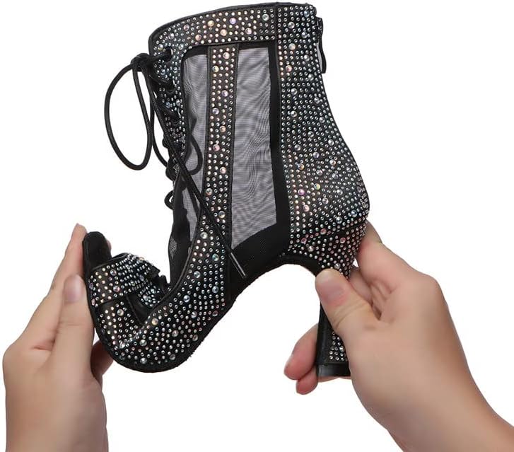 Женски Танцови Обувки HROYL с отворени пръсти За Латиноамериканска Салса, Бални Танци, Обувки дантела, Кристали, Модел