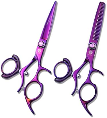 XXXDXDP 6-инчов ярко лилаво, плаващи под ножици, ножици за палеца въртящи фризьорски ножици фризьорски салон, плаващи