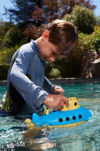 Зелена играчка подводница жълт и син цветове - Не съдържа бисфенол А, фталатов, играчка за баня с въртяща се на задната