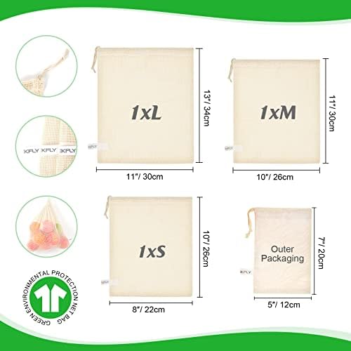 3 Опаковки за хранителни пакети на окото хранителни пакети за многократна употреба миещи мрежести торбички за зеленчуци