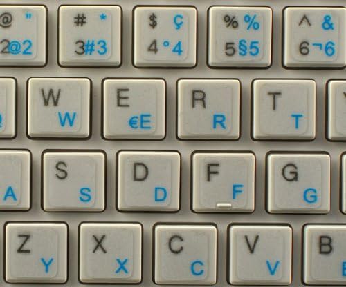 4Keyboard Swiss Keyboard Labels Layout със Сини Надписи на Прозрачен Фон за настолни компютри, лаптопи и Тетрадки книги