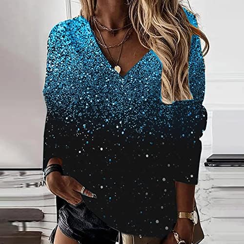 Дамски Блузи и блузи с V-образно деколте, Риза с дълъг ръкав и V-образно деколте, Пуловер с Флорални принтом, Блуза с