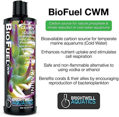 Brightwell Aquatics BioTuel CWM - Източник на въглерод за естественото намаляване на съдържанието на нитрати и фосфати в морски аквариуми умерен климат, 500 мл