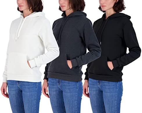 Real Essentials 3 опаковка: Женски, мек вълнен плат Пуловер с дълги ръкави, Hoody Active Sweatshirt с джоб-кенгуру (на