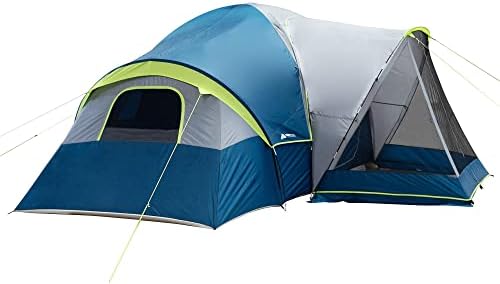 Куполна Палатка Ozark Trail 10-Местна Семейна Кемпинговая Палатка с 3 Стаи и веранда с телевизор, синя