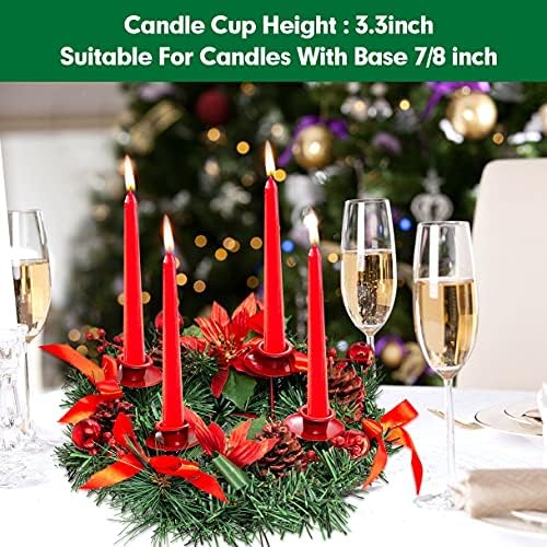 YAAH 12-Инчов Коледа Адвент -Венец, Държач за 4 Свещи, Централната украса на Коледната трапеза със Златен Копче, Панделка,