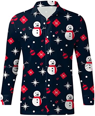 DSODAN Коледни Ризи с копчета за Мъже с Дълъг Ръкав, Забавна Коледна Ежедневни Риза с Принтом Снежен човек и Елхи, Вечерни Дизайнерски Ризи