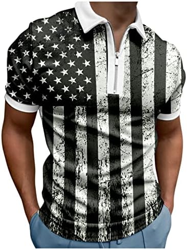 MIASHUI Риза Ризи за Мъже, Мъжки Годишна Ежедневна Блуза с Принтом на Деня на Независимостта на Цип и Отложным Яка Къс