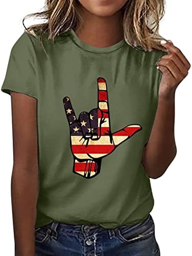 Ризи 4 юли, Женска Тениска с Американския Флаг, Лятна Тениска С кръгло деколте и Къс ръкав на Райе и Звезди, Без Приятелка,