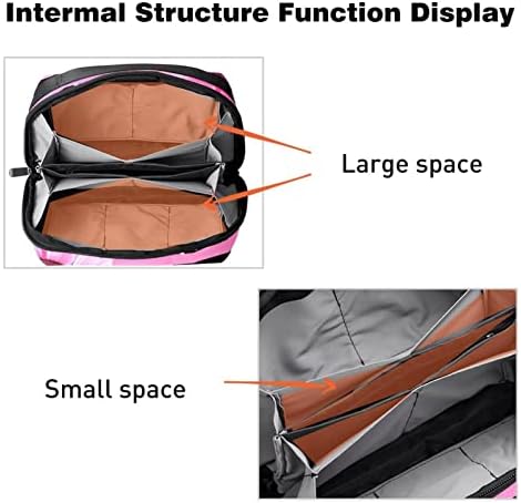 Дамски Чанта за Тоалетни принадлежности в черно и тъмно-розова ивица с Шарени Семки, Водоустойчив Кожен Органайзер за