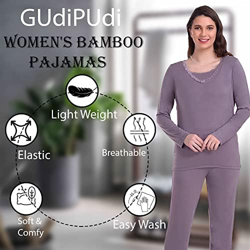 Дамски бамбук пижами GUdiPUdi с V-образно деколте, Пижами за облекчаване на менопаузата Горещи Flash