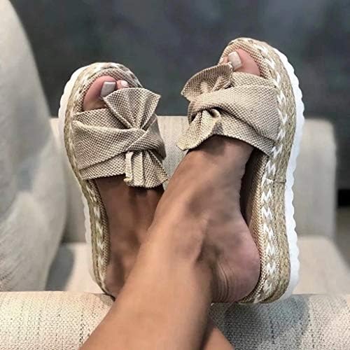 Дамски Сандали-Espadrilles haoricu на платформата и танкетке, Летни Чехли с папийонка на равна подметка в стил Бохо,