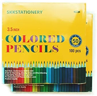 SKKSTATIONERY 2 опаковки по 100 бр мини-Цветни Моливи, 3,5 Цветни Моливи, 50 Ярки Цветове, цветни Моливи за рисуване,