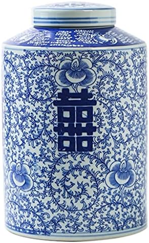 ЧЖЫХ Цзиндэчжэнь на Синьо-бялата Порцеланова Сватба ваза-кана Happy Word Jar Керамична ваза-кана за Сватба ваза Керамична