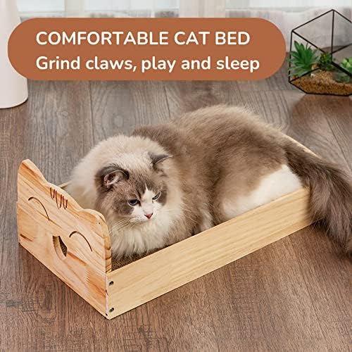 Когтеточка за котки Moorcat с дървена легло, Нагънат Когтеточка за коте на закрито, Кутия за Когтеточки за малки, средни