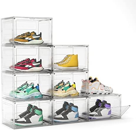 Кутия за съхранение на обувки FUNLAX, 8 Опаковки, Прозрачен Пластмасов Органайзер За обувки, Штабелируемая Кутия за Обувки,