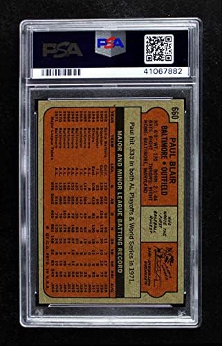 1972 Topps 660 Пол Блеър Балтимор Ориолс (Бейзболна картичка) PSA PSA 8.00 Ориолс