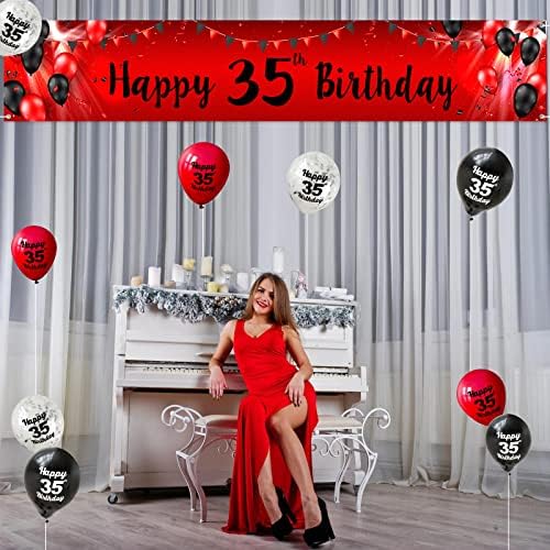 С 35-ти Рожден Ден, Табела в Двора, Банер с балони, Комплект за Арки, Червено и Черно - Поздрави 35-Годишно Дете, Тематични