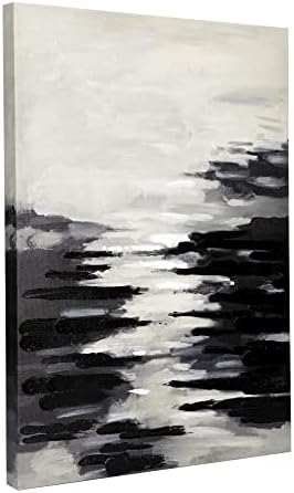 ArtbyHannah 2 Опаковки 20x28 Инча, е Черно-Бяла, Ръчно Рисувани, 3D Канава Океана, Вертикални Абстрактни Картини с маслени