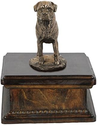 Ротвайлер 2, Спомен Урна за Кучешки Праха със Статуя, на името на домашен Любимец и Цитат - ArtDog Personalized