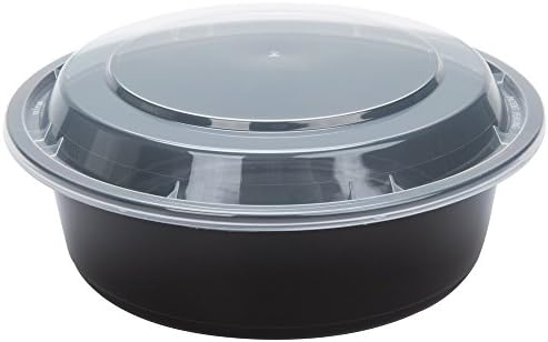 SafePro 32 грама. Черен Кръгъл съд за микровълнова фурна с Прозрачен капак, Кутия за обяд Bento, (опаковка от 25 парчета)