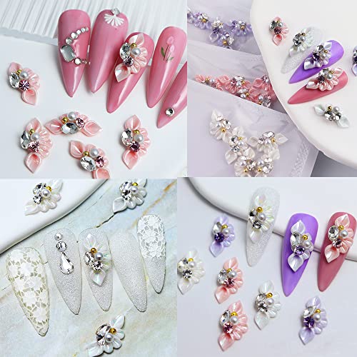 3D Цветни Висулки за Нокти, Акрил Странични Флорални Декорации за нокти, Скъпоценни Камъни, Перли, Кристали, Кристали,
