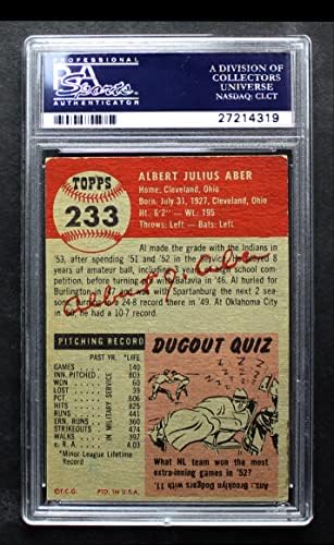 1953 Topps 233 Ал Aber Кливланд Индианс (Бейзболна картичка) PSA PSA 4,00 индианс