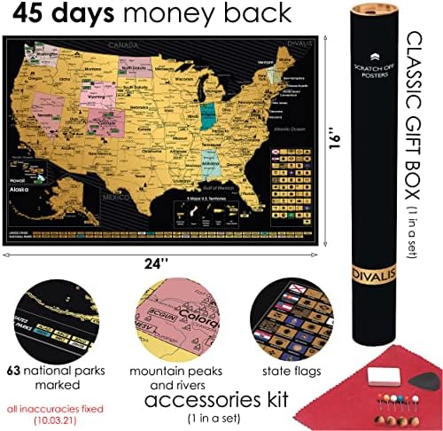Подаръчен комплект 2 в 1 - Соскребаемая карта на САЩ и Плакат с 63 от национални паркове - 24x16 Лесно интерполация в