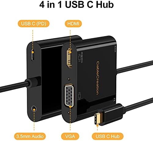 Създаване на USB кабел C-HDMI, VGA Адаптер с 3.5 мм Аудио и зарядно USB Порт на C PD в комплект с aux cbale