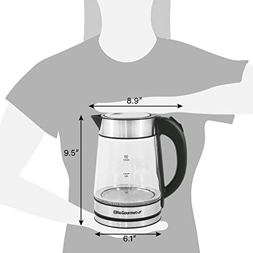 Електрически стъклена кана Elite Gourmet EKT-602 обем 1.7 литра, която не съдържа бисфенол А, Безжична поставка на 360