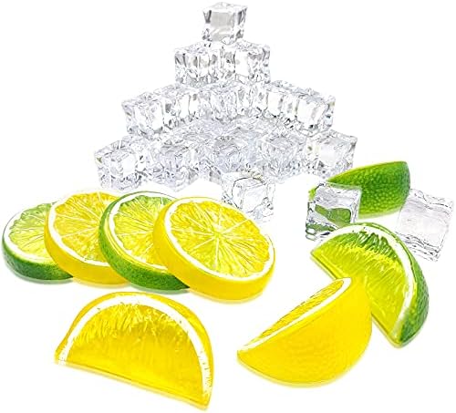 Фалшиви Резени Лимон, кубчета лед и Акрилен комплект за лед - Комплект от 38 Креативни декоративни елементи - Изкуствени