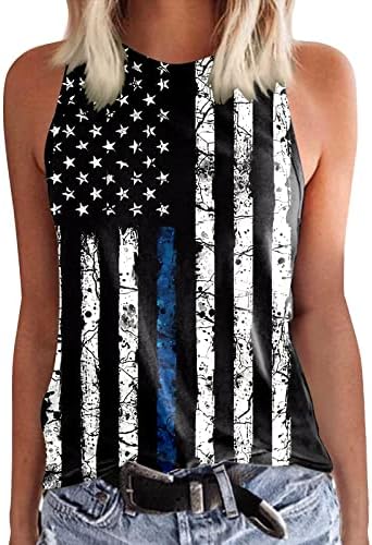 Ризи 4 юли, Върховете на Бретелях за жени с Флага на САЩ, Летни Ежедневни Тениски Без ръкав Райе С равен брой гласове-Боя,