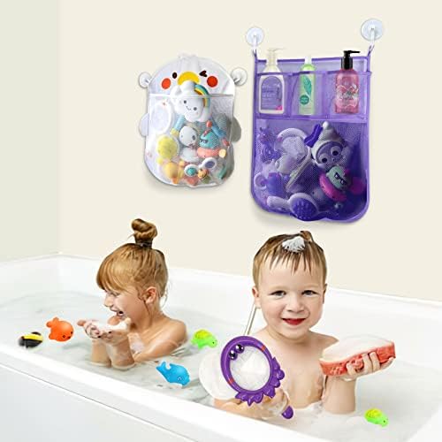 BALIT 2 опаковки Играчки за баня за деца и бебета, Органайзер за играчки за баня с Множество джобове, Бързосъхнеща, комарници,