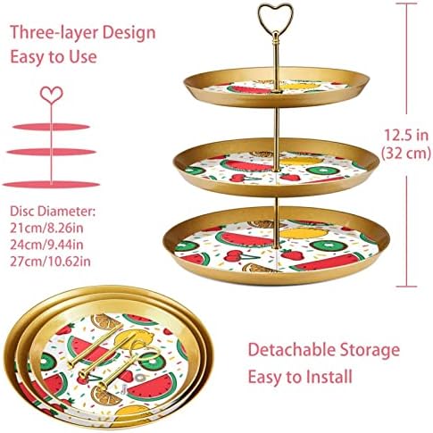Набор на Каботажните за Торта от 3 теми, Диня, Ягоди, Оранье и Оранжев Пластмасов Държач за Кифли, Поставка за сладкиши