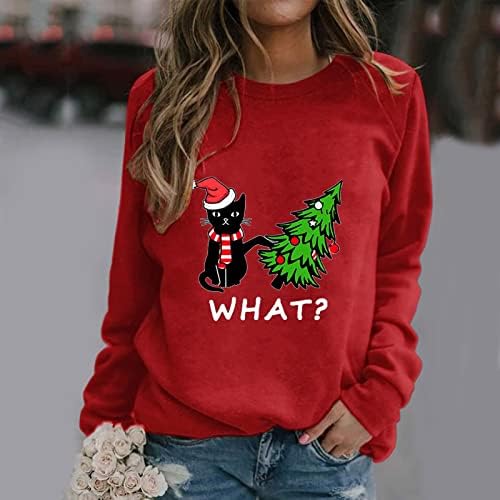 Дамски Коледна Hoody с кръгло деколте и Принтом, Пуловер с кръгло деколте, Блузи, Ежедневни Свободен Пуловер С Дълъг