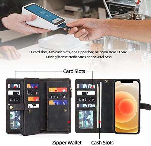 Чанта-портфейл TwoHead за iPhone 12 /iPhone 12 Pro с държач за карти и Сменяем Магнитен Калъф за телефон, устойчив на