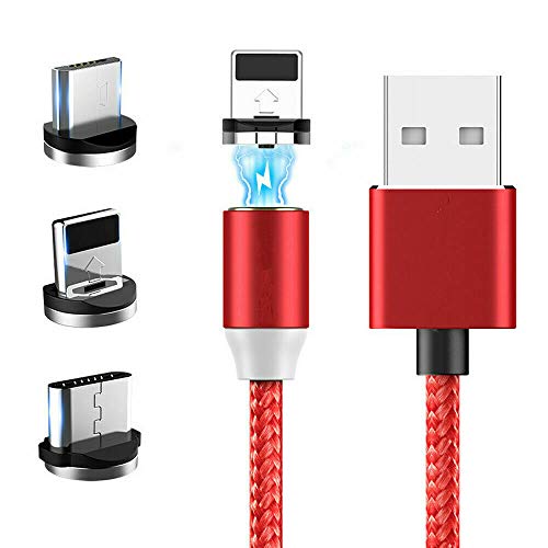 3 в 1 Магнитно Зарядно устройство за бързо зареждане USB-кабел 3A за Type-C Micro USB (Червен)