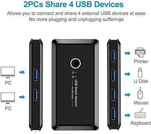 ZHYH 2 4 Изход USB 3.0 Преминете Селектор 2 Порта на КОМПЮТЪРА С Общ достъп до 4 Устройства USB 2.0 за Клавиатура, Мишка,