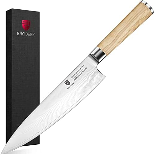 Нож на главния готвач BRODARK Дамасский 8-Инчов Професионален Нож на Главния готвач + 7-Инчов Нож Santoku VG-10 С Метална