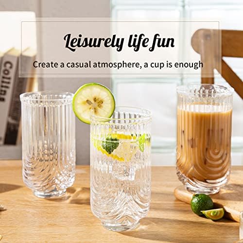 Комплект от 4 чаши за коктейли с ребрена стъклена посуда, Реколта стъклена посуда Ripple в стил ар-деко, 2 чаши за хайбола