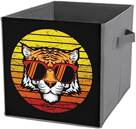 Тигър Ретро Залез Големи Кубчета, Кутии За Съхранение Сгъваем Платно Кутия За Съхранение на Гардероб Организаторите за