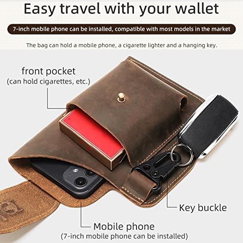 Мъжка Кожена Кобур за мобилен телефон с държач за кредитни карти, Поясная чанта с Държач за ключове - Калъф за мобилен