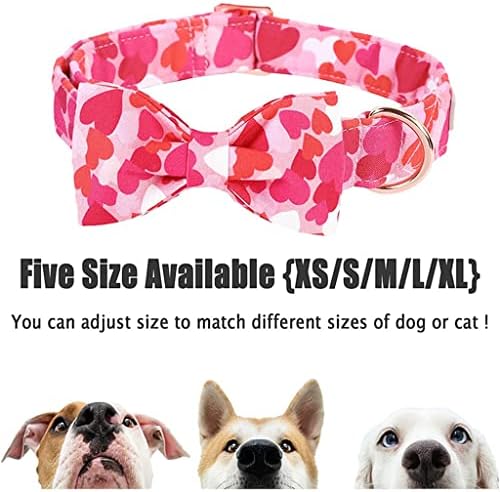 Нашийник за кучета HFDGDFK Pink Valentine Heart с папийонка, Нашийник за кучета-Голям Среден размер (Size: X-Small)