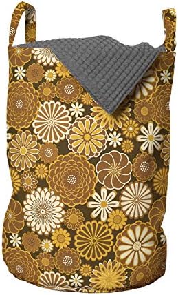 Жълто-Кафява чанта за дрехи Ambesonne, Изображение Кръгли цветове Маргаритки, отгоре, Кошница за дрехи с дръжки, Закрывающаяся