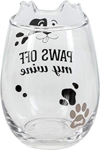 Pavilion Company Gift Paws Off My Wine-18 Мл, Чаша вино Забавен любител на кучета Без крака с уши, оттянутыми ръчно,