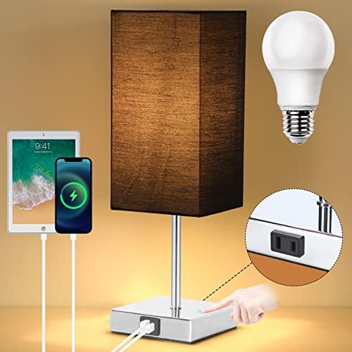 Настолна лампа LISABO, Нощна лампа с USB порт и жак, Нощна лампа с зареждащата станция, 3-Посочен Сензорна лампа с регулируема
