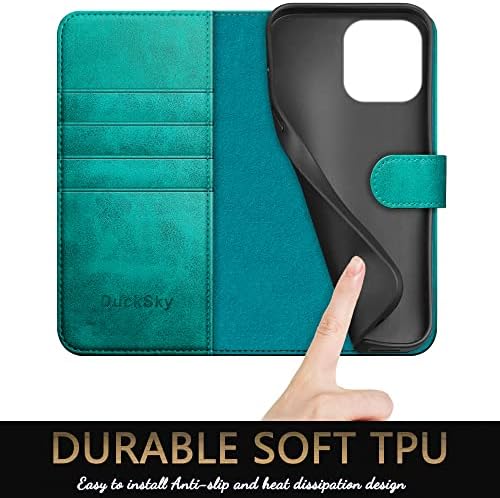 DuckSky за iPhone 13 Pro Max 6,7 Чанта-портфейл от естествена кожа 【Заключване RFID】【4 на Притежателя на кредитната карта